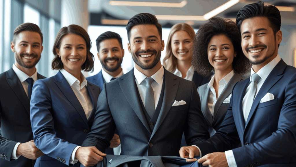 会社から従業員にオーダースーツをプレゼントしているイメージ画像